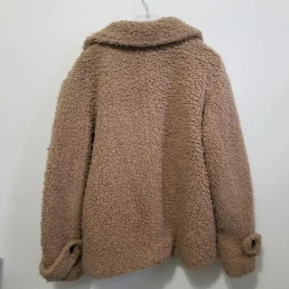 *SOLD* Free People  jacket Brown Tan So Soft Cozy Peacoat Teddy Sherpa Button s… - Picture 4 of 4